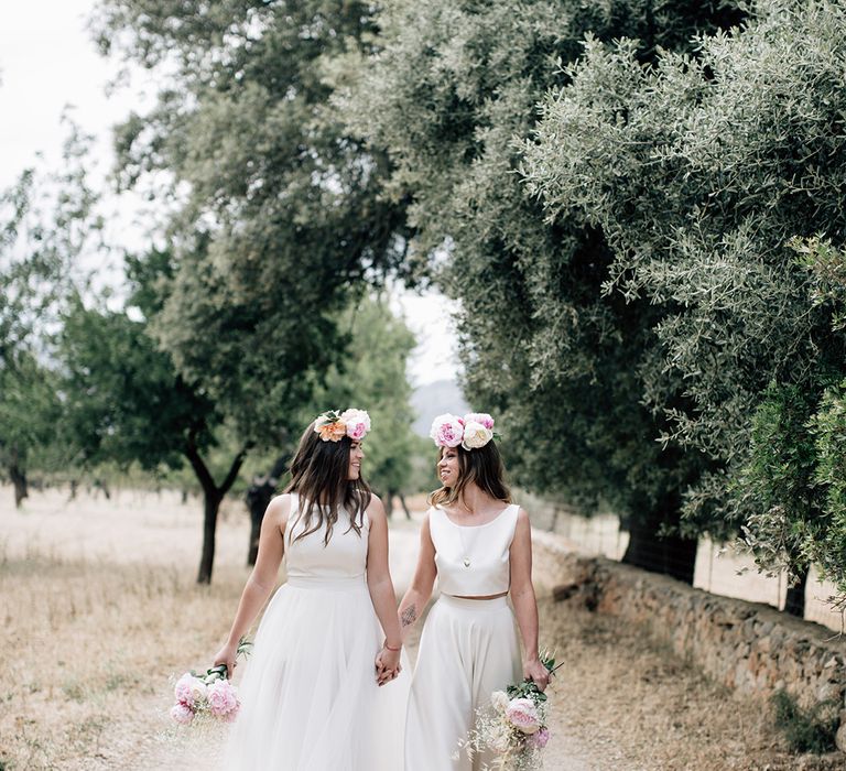 White, Pink &amp; Green Outdoor Spanish Wedding at Binissatí in Mallorca, Spain | Planned by Pasión Eventos | Wedding Dresses by Marta Planella | Marta Kowalska Photography