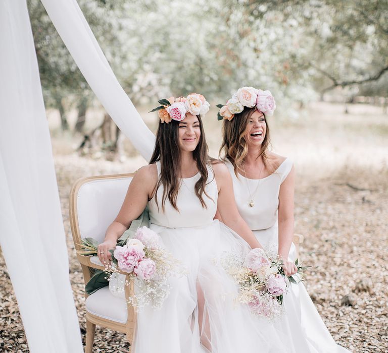 White, Pink &amp; Green Outdoor Spanish Wedding at Binissatí in Mallorca, Spain | Planned by Pasión Eventos | Wedding Dresses by Marta Planella | Marta Kowalska Photography