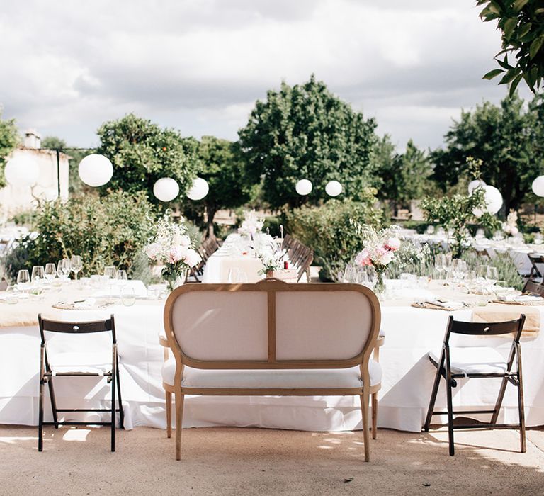 White, Pink &amp; Green Outdoor Spanish Wedding at Binissatí in Mallorca, Spain | Planned by Pasión Eventos | Wedding Dresses by Marta Planella | Marta Kowalska Photography