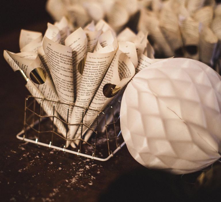 Basket of Old Book Page Confetti Cones