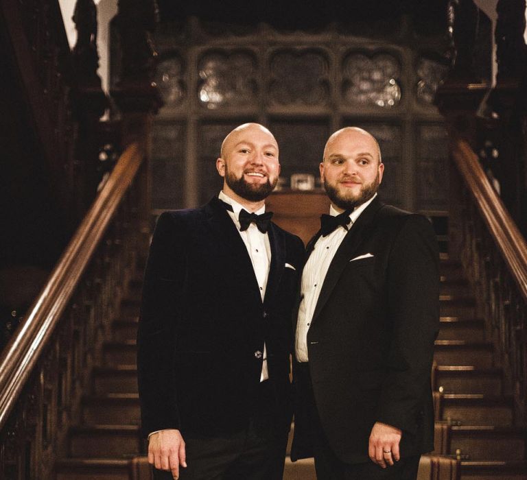 Groom and Groom in Alexander McQueen and Hugo Boss Suis