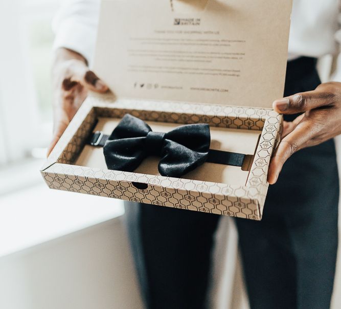 Black velvet bow tie for groom