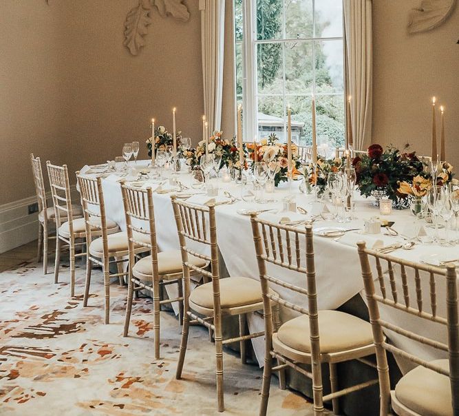 Intimate wedding reception table with 18 guests