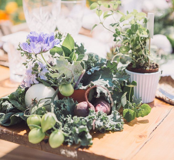 Succulent Vegetables &amp; Floral Table Runner | Pastel Peter Rabbit Spring Inspiration at River Cottage | Beatrix Potter | Mr McGregor's Garden | Jennifer Jane Photography