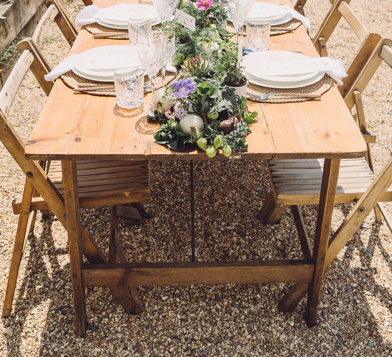 Outdoor Tablescape  with Succulent Vegetables &amp; Floral Table Runner | Pastel Peter Rabbit Spring Inspiration at River Cottage | Beatrix Potter | Mr McGregor's Garden | Jennifer Jane Photography