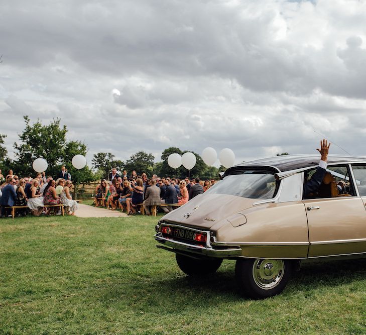 Vintage Citroen DS Wedding Car | Outdoor Wedding Ceremony &amp; Tipi Reception Planned by Benessamy Events | Red on Blonde Photography