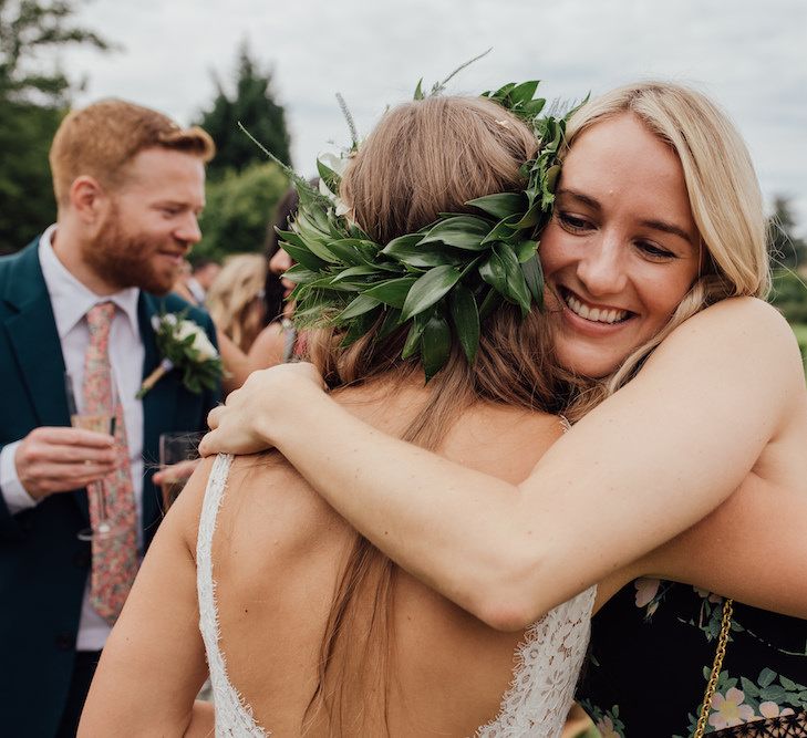 Greenery Flower Crown | Outdoor Wedding Ceremony &amp; Tipi Reception Planned by Benessamy Events | Red on Blonde Photography