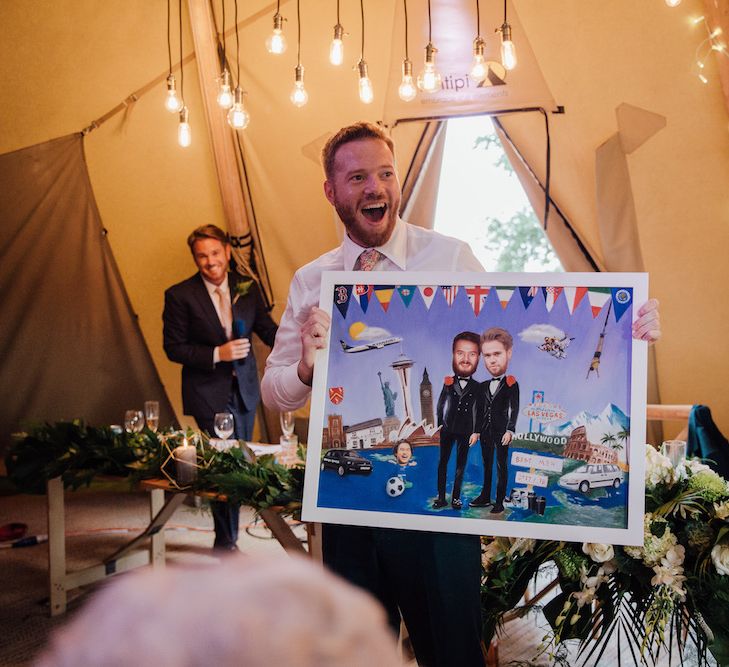 Speeches | Groom in Paul Smith Suit | Outdoor Wedding Ceremony &amp; Tipi Reception Planned by Benessamy Events | Red on Blonde Photography