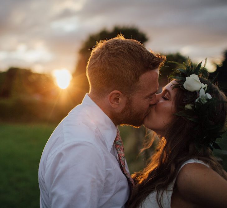 Golden Hour | Bride in La Sposa Gown from Mirror Mirror Bridal | Groom in Paul Smith Suit | Outdoor Wedding Ceremony &amp; Tipi Reception Planned by Benessamy Events | Red on Blonde Photography