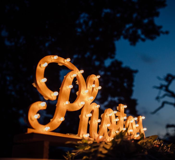 Photo Booth Light Up Letter Sign | Outdoor Wedding Ceremony &amp; Tipi Reception Planned by Benessamy Events | Red on Blonde Photography