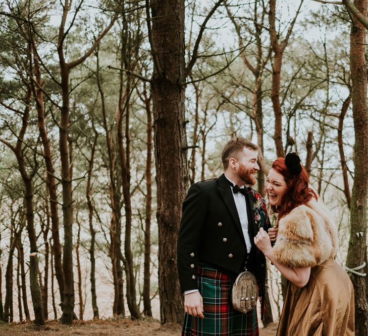 Ravensheugh Log Cabin DIY Wedding With Bride In Vintage Inspired Outfit And Groom In Kilt Virginia's Vintage Hire Photography By Joanna Nicole