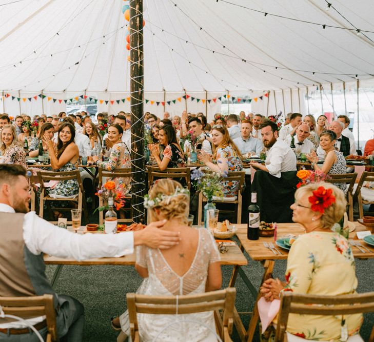 Marquee Wedding Reception with DIY Bunting Wedding Decor