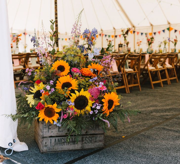 Wooden Crate Filled with Sunflowers