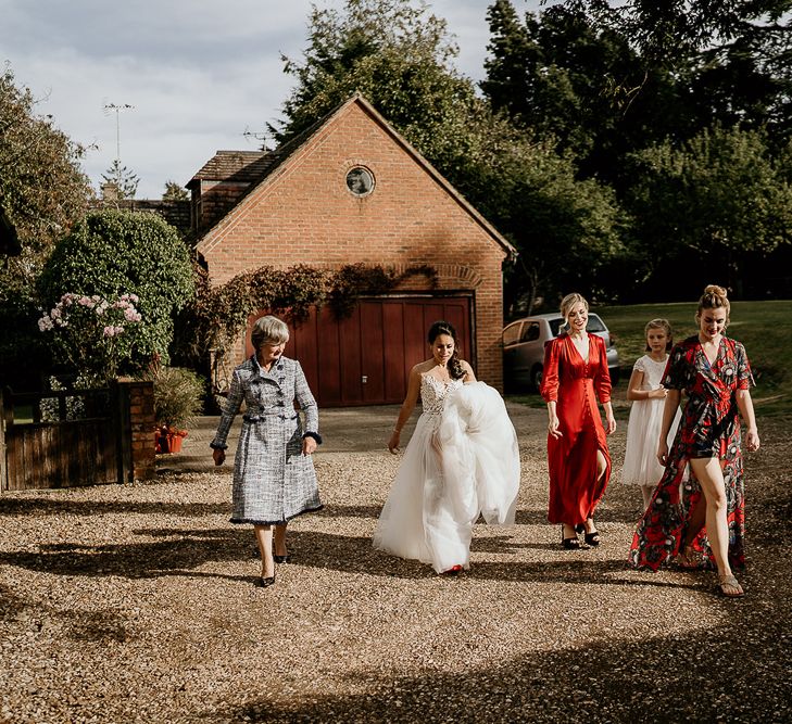 Bridal party walking