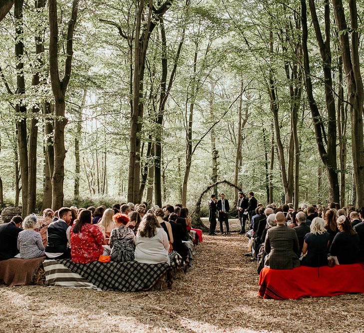 Outdoor woodland wedding ceremony at Evenley Wood Garden