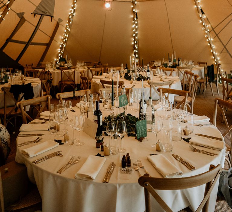 Tipi wedding reception at Evenley Wood Garden