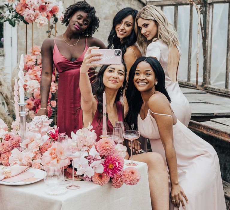 Girl squad self at wedding with pink colour scheme