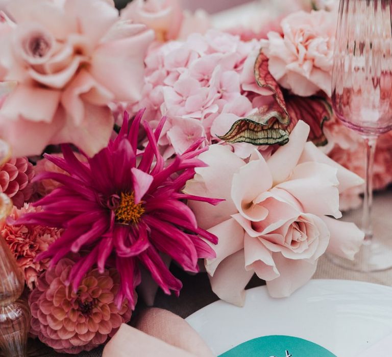 intimate tablescape for wedding with pink colour scheme