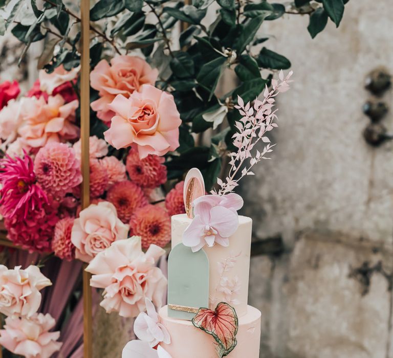 Ombre buttercream wedding cake for intimate wedding with pink colour scheme