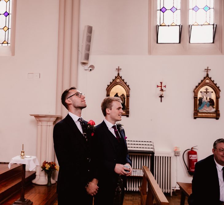 Groom Awaits Bride At Church Ceremony