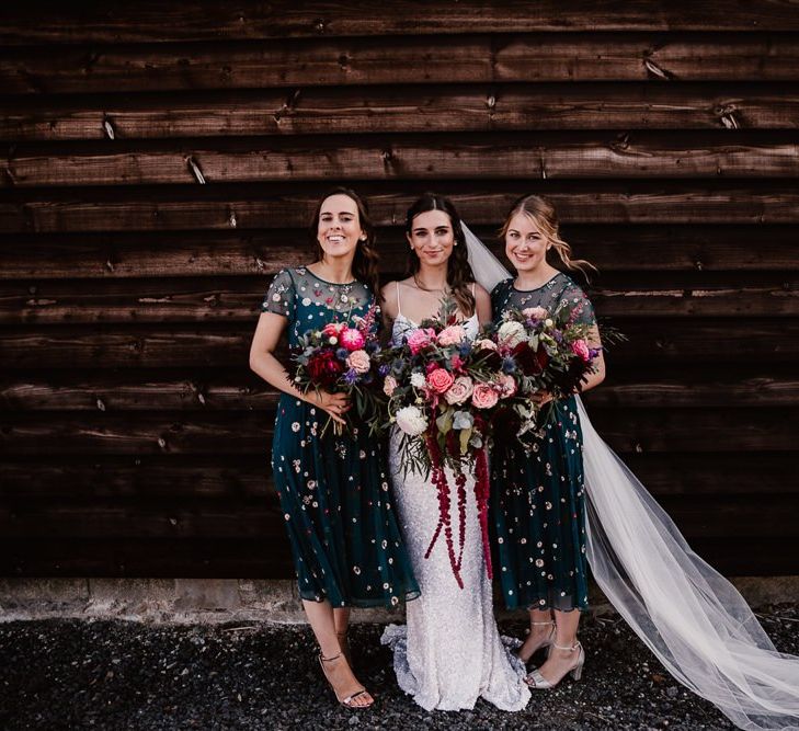 Bridal Party With Pink Bouquets At Primrose Hill Farm Wedding Venue