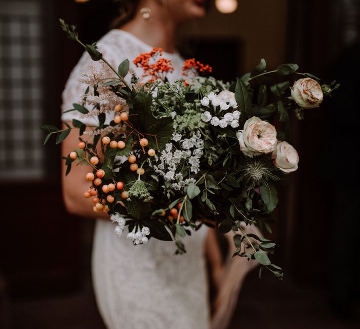 Late Summer Bouquet With Berries And Foliage // Getting Married In France // Legal Ceremony At Local Mairie // Planning &amp; Styling By French Bague-ette // Image By Marine Marques