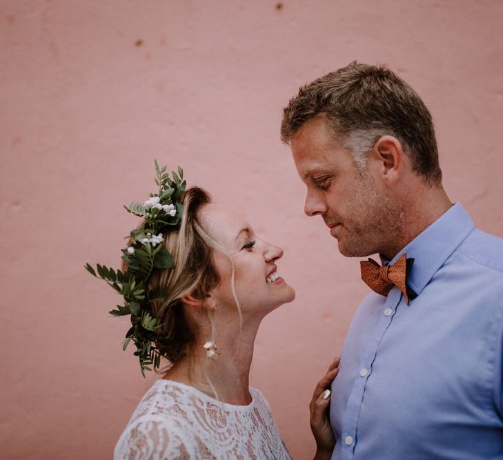 Bride In Foliage Crown For Wedding // Getting Married In France // Legal Ceremony At Local Mairie // Planning &amp; Styling By French Bague-ette // Image By Marine Marques