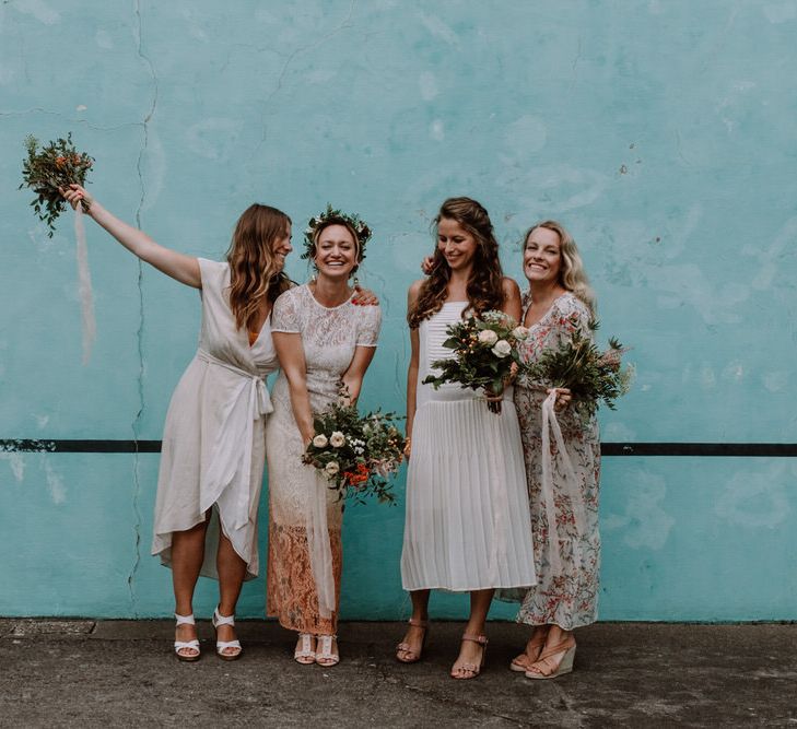 Bridesmaids In White Dresses // Getting Married In France // Legal Ceremony At Local Mairie // Planning &amp; Styling By French Bague-ette // Image By Marine Marques