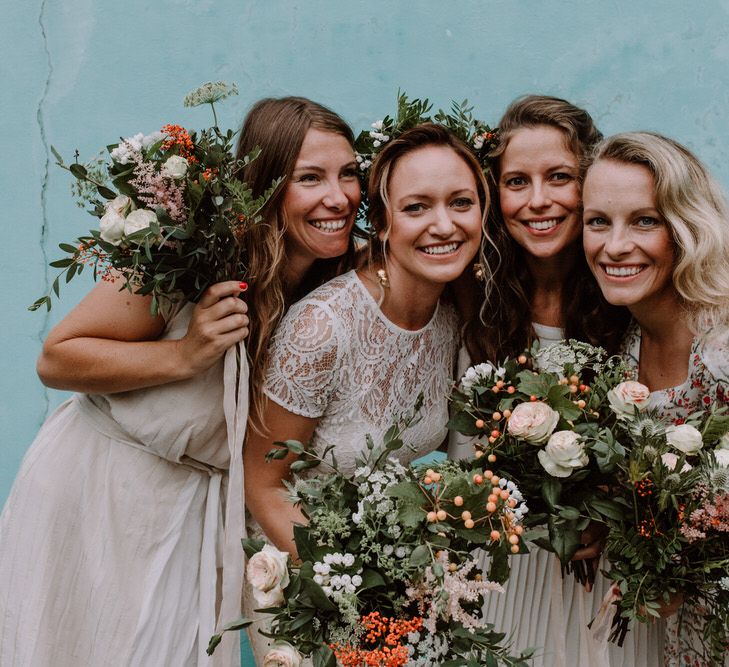 Bridesmaids In White Dresses // Getting Married In France // Legal Ceremony At Local Mairie // Planning &amp; Styling By French Bague-ette // Image By Marine Marques