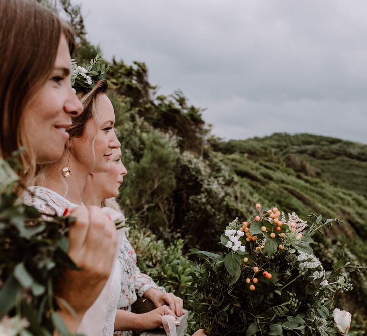 Bridesmaids In White Dresses // Getting Married In France // Legal Ceremony At Local Mairie // Planning &amp; Styling By French Bague-ette // Image By Marine Marques