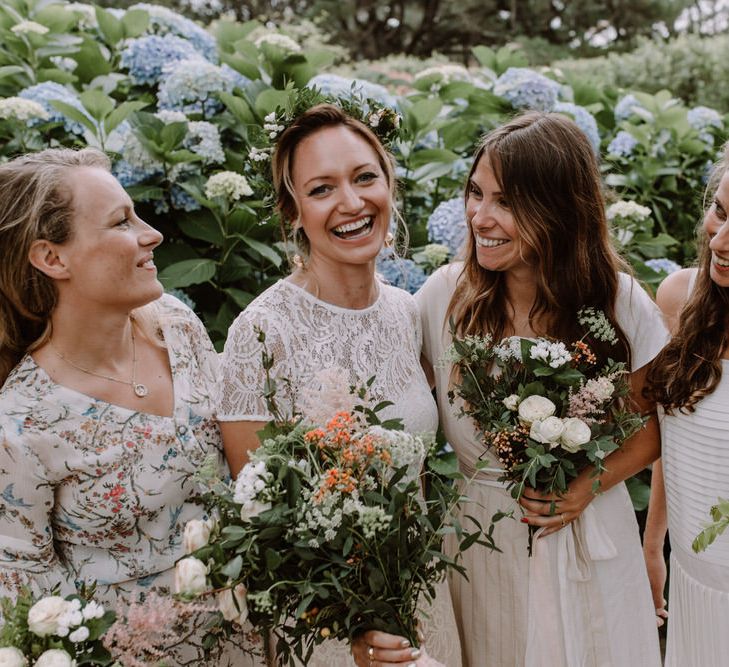 Bridesmaids In White Dresses // Getting Married In France // Legal Ceremony At Local Mairie // Planning &amp; Styling By French Bague-ette // Image By Marine Marques