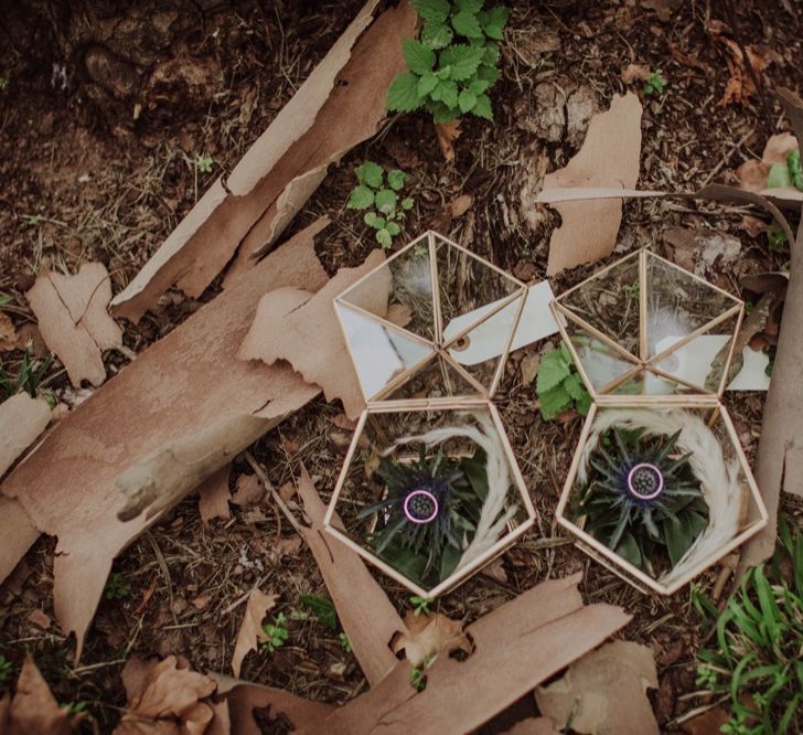 Geometric Wedding Ring Boxes | Outdoor Woodland Wedding at Sa Farinera de Sant LLuis Wedding Venue, Catalan Empordà, Spain | Planned &amp; Styled by Mille Papillons | HUMà06 Photography | HUMà06 Photography