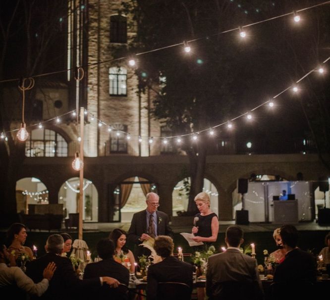 Outdoor Wedding Reception with Festoon Lights | Woodland Wedding Ceremony at Sa Farinera de Sant LLuis Wedding Venue, Catalan Empordà, Spain | Planned &amp; Styled by Mille Papillons | HUMà06 Photography | HUMà06 Photography