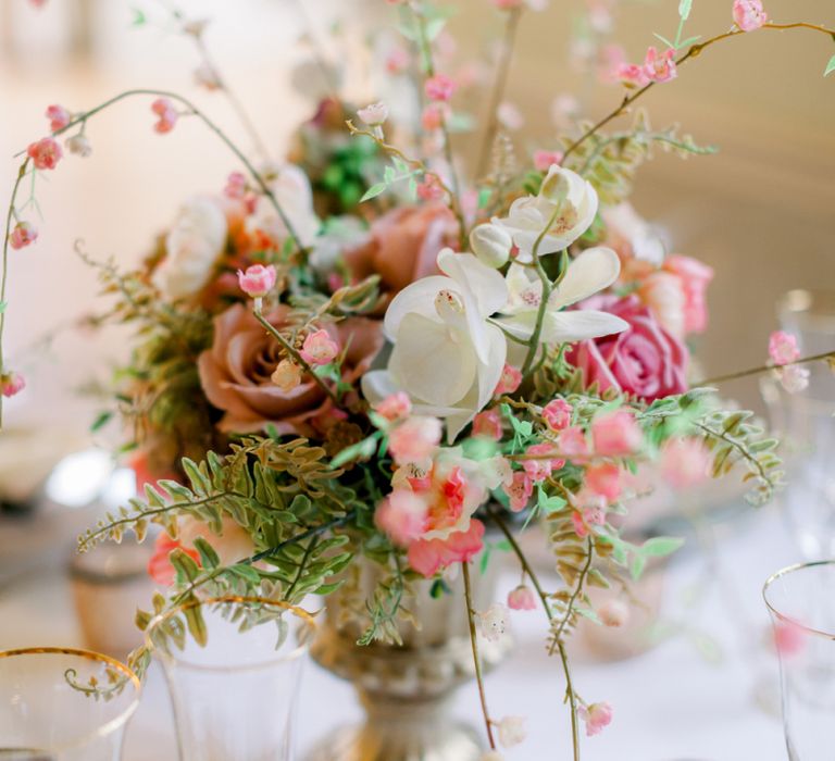 Orchids and dusky pink roses