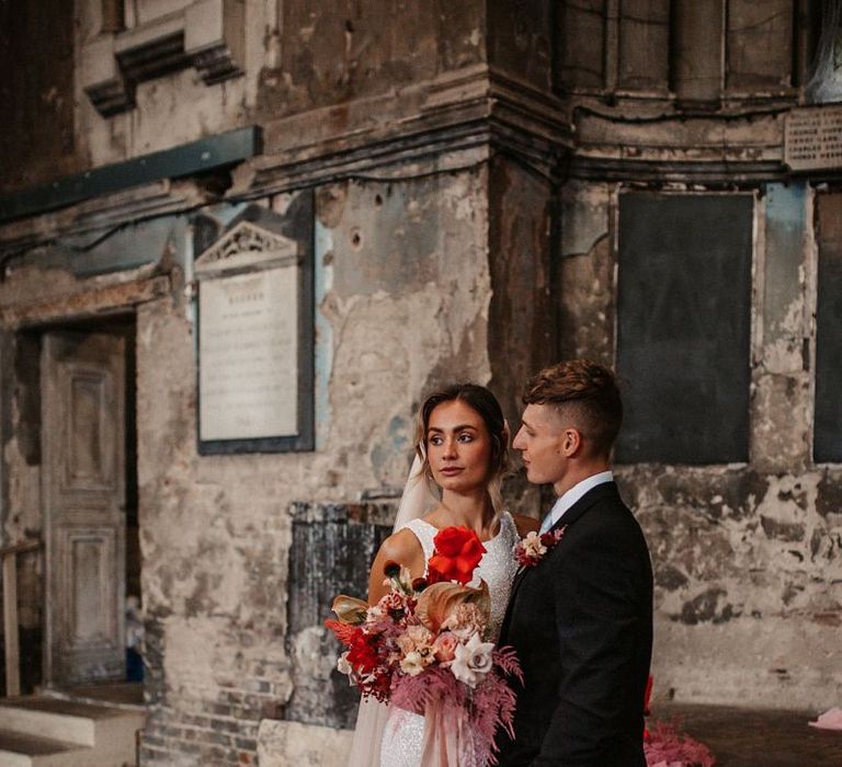 Elopement Wedding Photography with pink wedding jacket