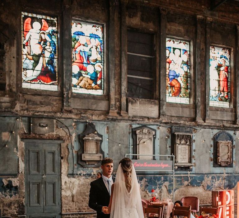 Bride in Cathedral Length Wedding Veil