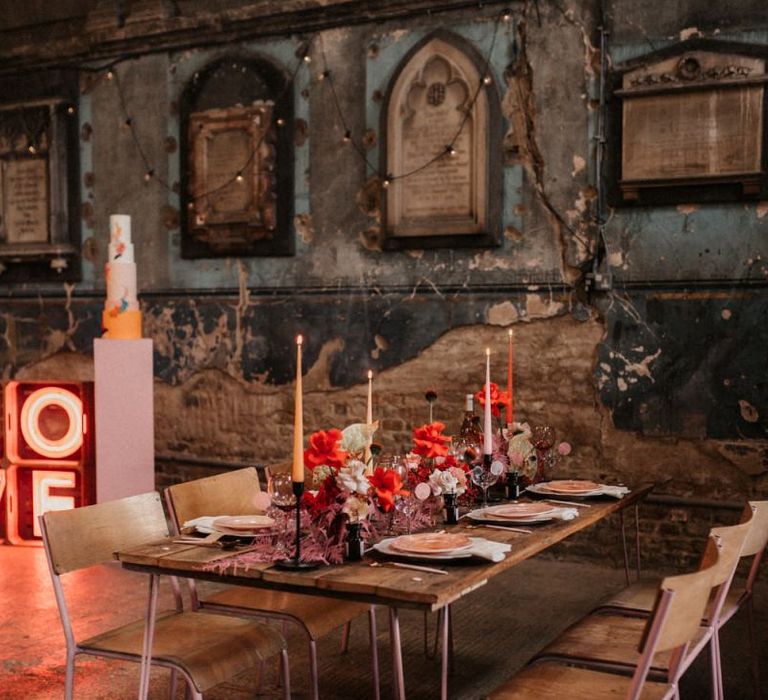 Table Scape in Industrial Wedding Venue