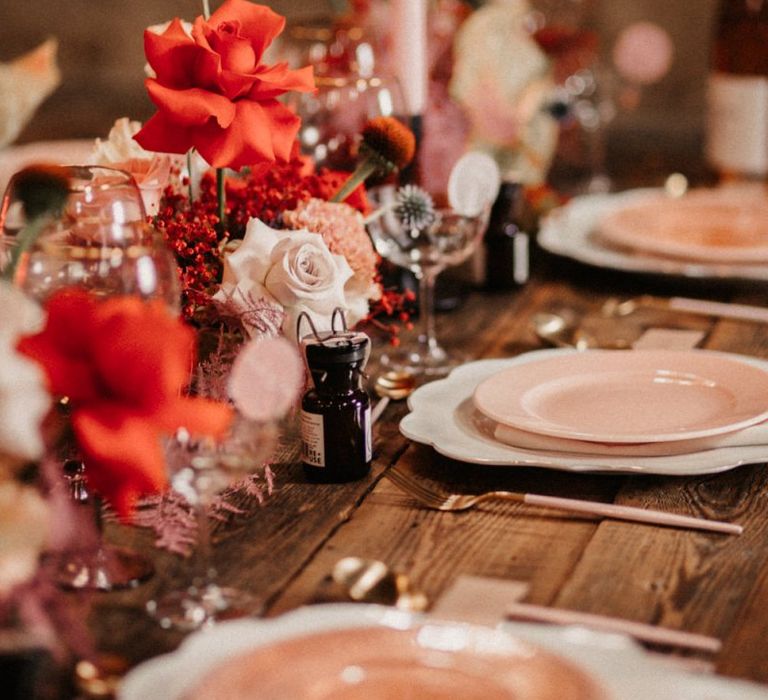 Pink Table Decor with Pink Plates and Cutlery