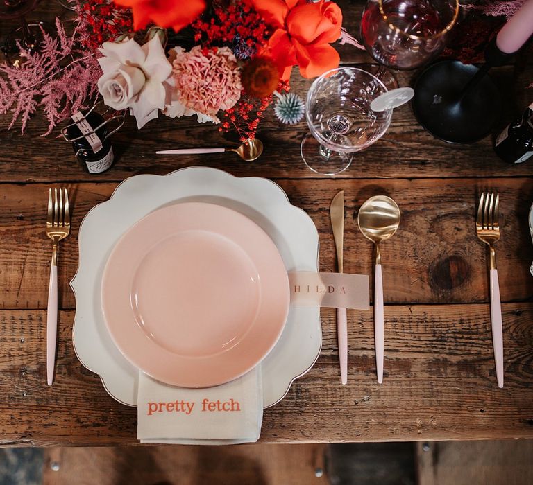 Place Setting with Ornate Charger Plate and Embroidered Napkin