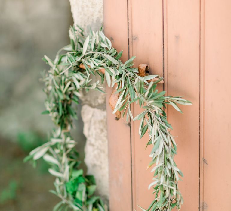 Olive Branch Wreathe For Wedding // Chateau De Roussan St Remy Provence Wedding Venue With Joanne Flemming Dresses Fine Art Images From Jo Bradbury Photography