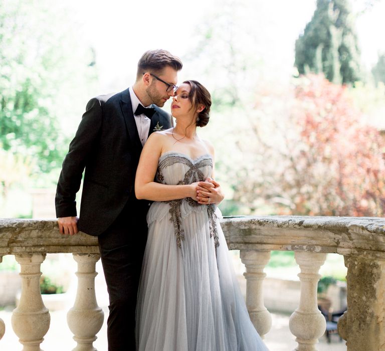 Grey Chiffon Wedding Dress By Joanne Flemming // Chateau De Roussan St Remy Provence Wedding Venue With Joanne Flemming Dresses Fine Art Images From Jo Bradbury Photography