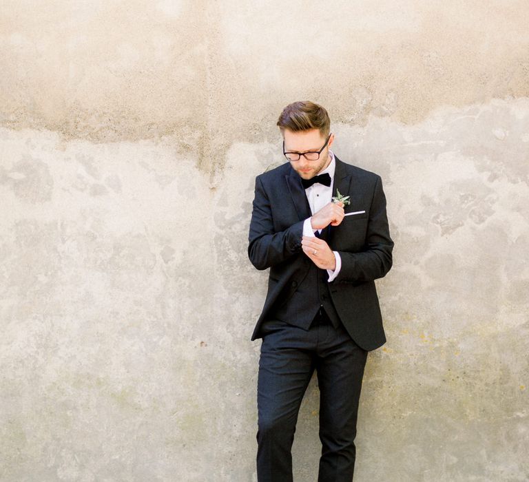 Groom In Black Tie // Chateau De Roussan St Remy Provence Wedding Venue With Joanne Flemming Dresses Fine Art Images From Jo Bradbury Photography