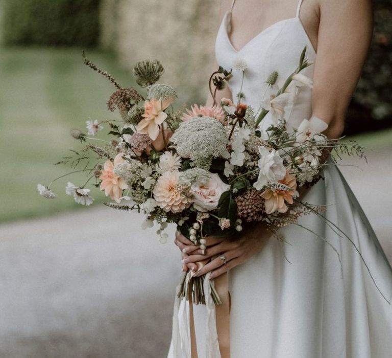 Peach and White Wild Flower Wedding Bouquet