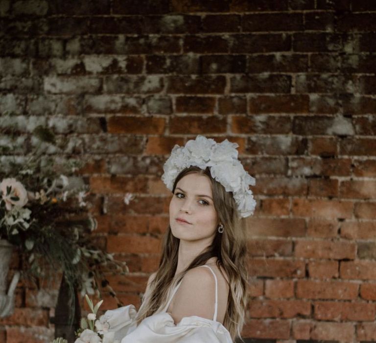 Beautiful Bride with Natural Makeup in White Headdress