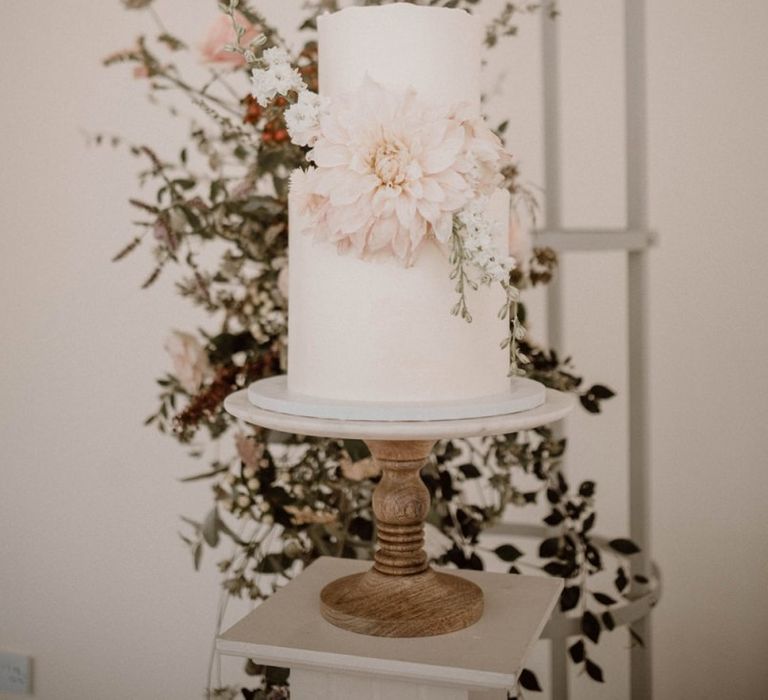 Two Tier Wedding Cake with Giant Dahlia Detail