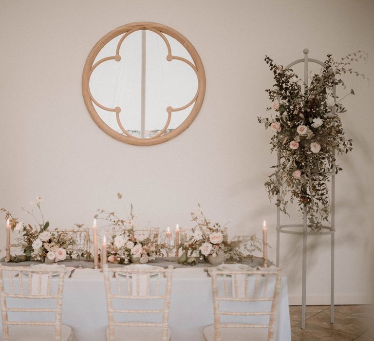 Pretty Tablescape with Blush Pink Candles and Flowers