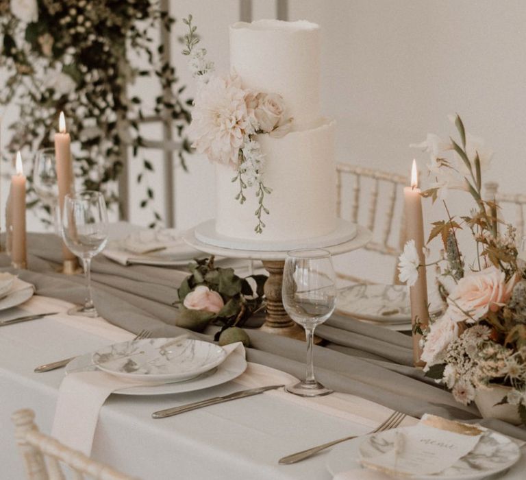 Pretty Grey, Pink and White Wedding Table Decor