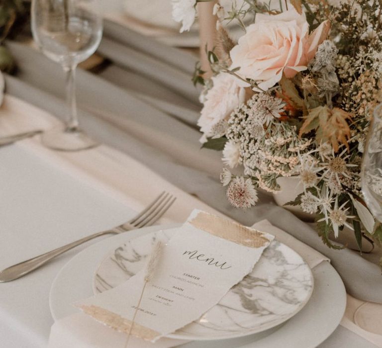 Menu Card and Marble Tableware Place Setting Decor