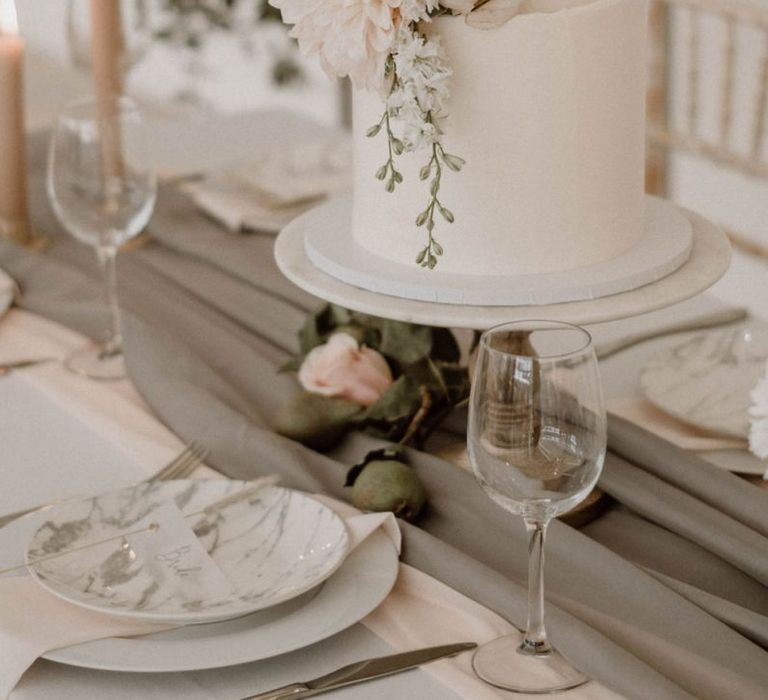 Elegant Two Tier Wedding Cake with Dahlia Decor