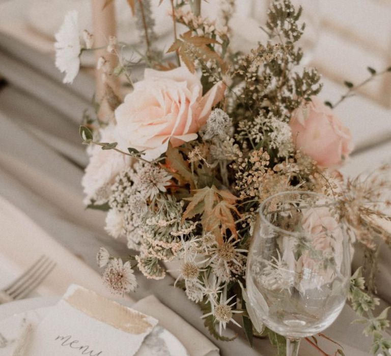 Pink Rose and Foliage Floral Centrepiece